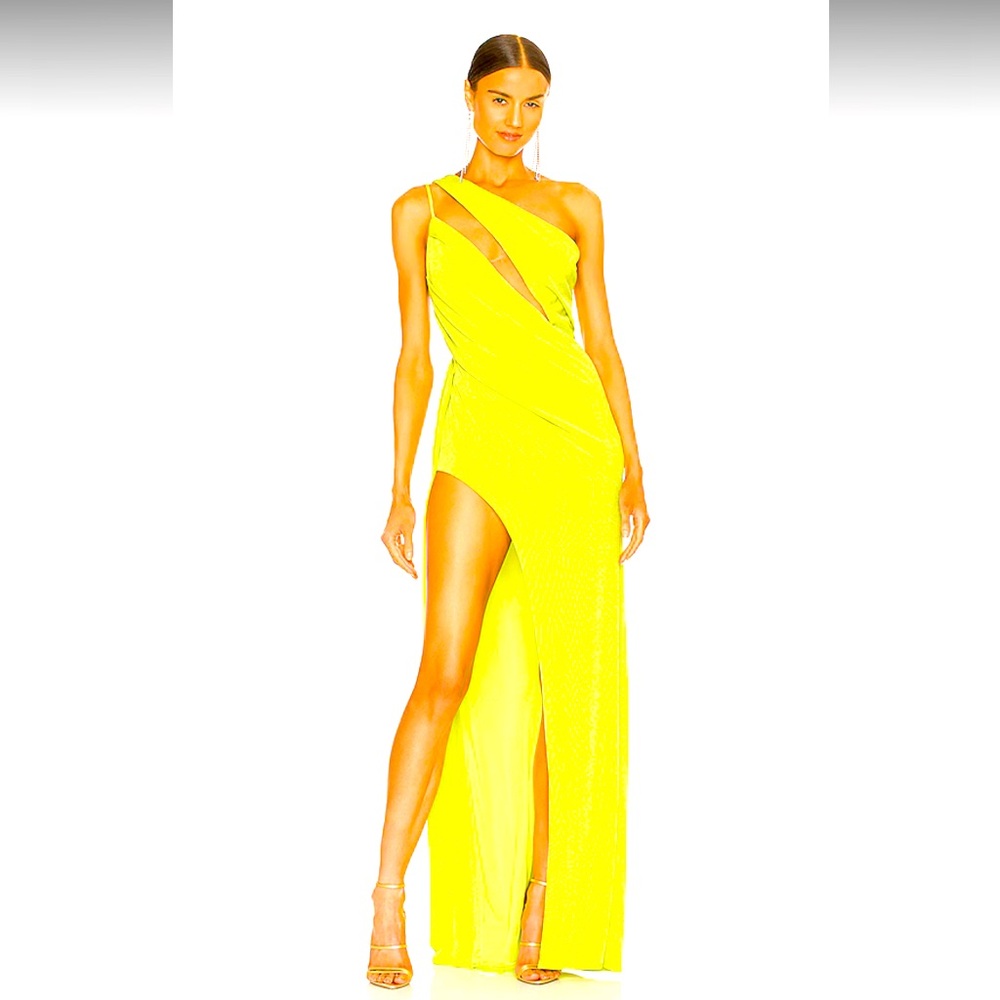 x REVOLVE A Cut Above Gown in Green Chartreuse, 
Self: 92% poly, 8% spandex, M